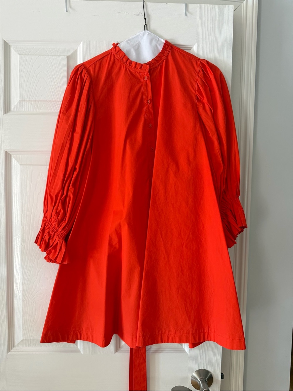Bright Orange Ruffle-Trim Mini Dress